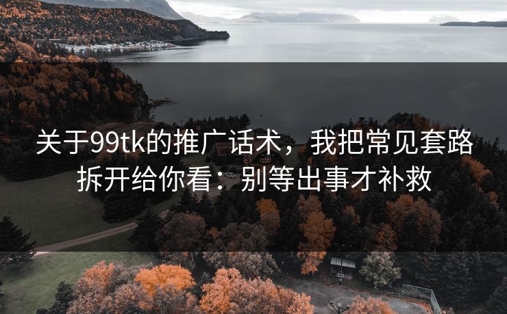关于99tk的推广话术，我把常见套路拆开给你看：别等出事才补救